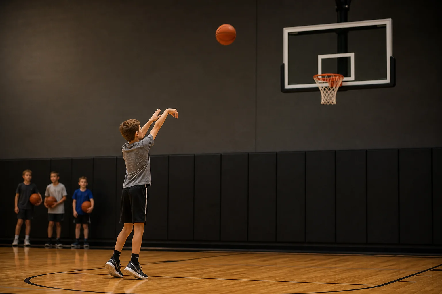 A child holding a balanced shooting follow-through